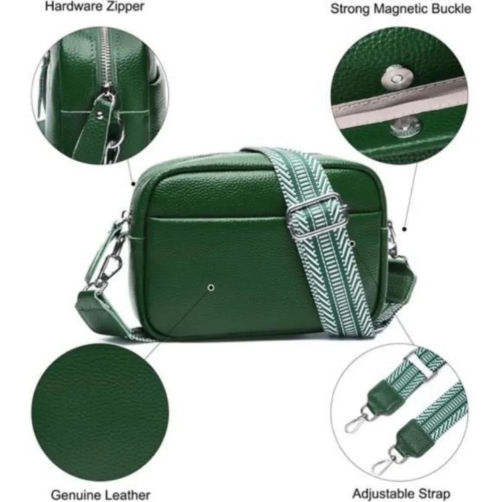 Small Crossbody Bags Genuine Leather, Green new - Picture 4 of 7